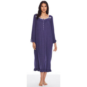 Eileen West Nightgown Long Sleeve small Navy Cottage Core Prairie Sleepwear
